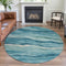 8' X 8' Turquoise And Ivory Striped Washable Round Rug With UV Protection