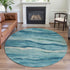 8' X 8' Turquoise And Ivory Striped Washable Round Rug With UV Protection