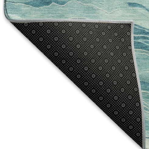8' X 8' Turquoise And Ivory Striped Washable Round Rug With UV Protection