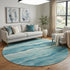 8' X 8' Turquoise And Ivory Striped Washable Round Rug With UV Protection