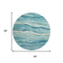 8' X 8' Turquoise And Ivory Striped Washable Round Rug With UV Protection