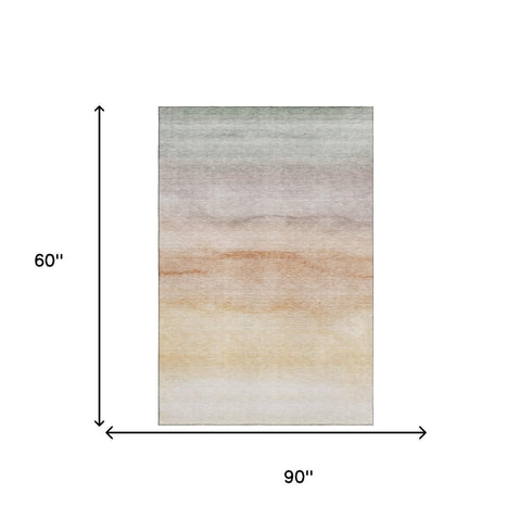 5' X 8' Coral Ivory And Gray Striped Washable Area Rug With UV Protection
