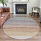 8' X 8' Coral Ivory And Gray Striped Washable Round Rug With UV Protection