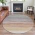 8' X 8' Coral Ivory And Gray Striped Washable Round Rug With UV Protection