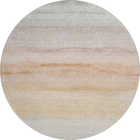 8' X 8' Coral Ivory And Gray Striped Washable Round Rug With UV Protection