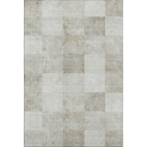5' X 8' Beige Ivory And Taupe Geometric Washable Area Rug With UV Protection