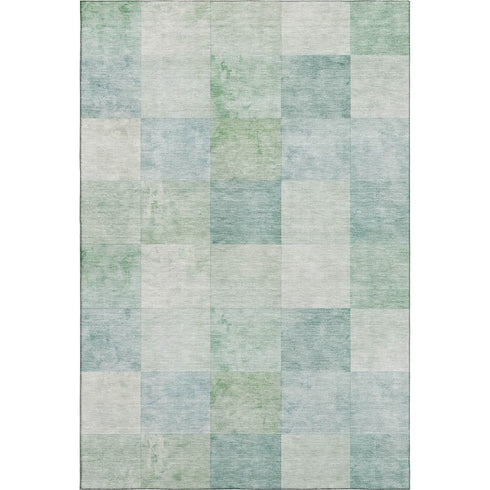 5' X 8' Pale Aqua Mint Green And Ivory Geometric Washable Area Rug With UV Protection