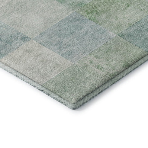 5' X 8' Pale Aqua Mint Green And Ivory Geometric Washable Area Rug With UV Protection
