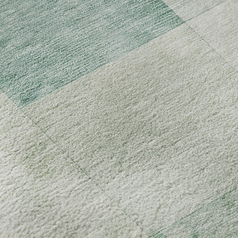 5' X 8' Pale Aqua Mint Green And Ivory Geometric Washable Area Rug With UV Protection