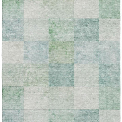 5' X 8' Pale Aqua Mint Green And Ivory Geometric Washable Area Rug With UV Protection