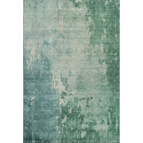 5' X 8' Emerald And Denim Blue Abstract Washable Area Rug With UV Protection