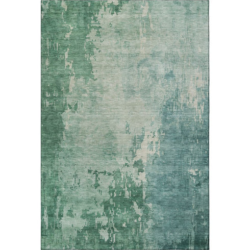 5' X 8' Emerald And Denim Blue Abstract Washable Area Rug With UV Protection