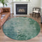 8' X 8' Emerald And Denim Blue Abstract Washable Round Rug With UV Protection