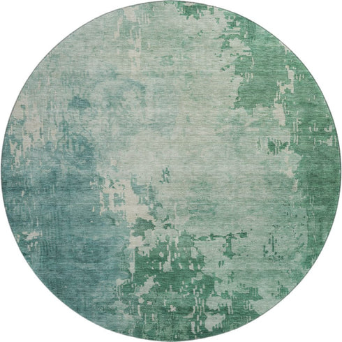 8' X 8' Emerald And Denim Blue Abstract Washable Round Rug With UV Protection