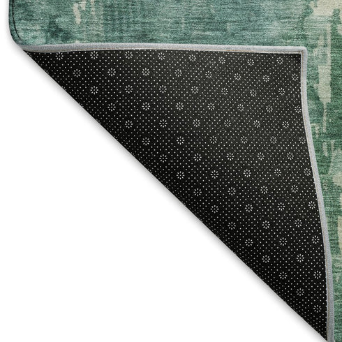 8' X 8' Emerald And Denim Blue Abstract Washable Round Rug With UV Protection