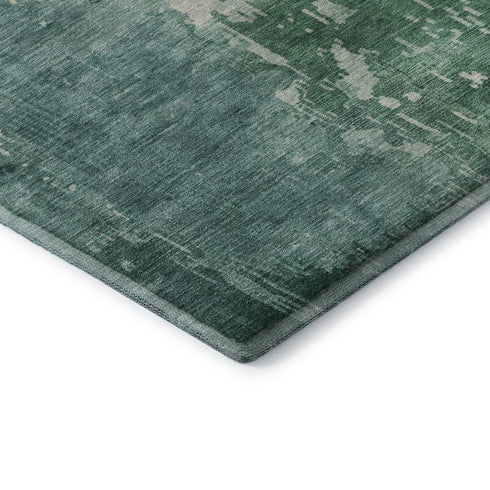 8' X 8' Emerald And Denim Blue Abstract Washable Round Rug With UV Protection