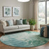 8' X 8' Emerald And Denim Blue Abstract Washable Round Rug With UV Protection