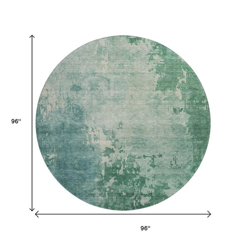 8' X 8' Emerald And Denim Blue Abstract Washable Round Rug With UV Protection