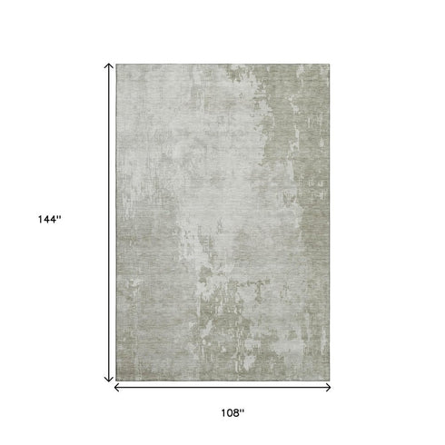 9' X 12' Linen And Beige Abstract Washable Area Rug With UV Protection