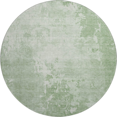 8' X 8' Mint Green And Beige Abstract Washable Round Rug With UV Protection