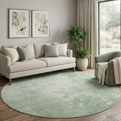 8' X 8' Mint Green And Beige Abstract Washable Round Rug With UV Protection