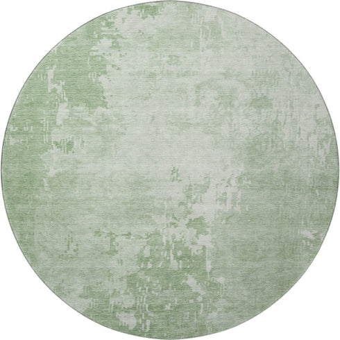 8' X 8' Mint Green And Beige Abstract Washable Round Rug With UV Protection