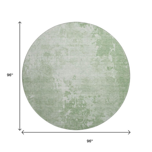 8' X 8' Mint Green And Beige Abstract Washable Round Rug With UV Protection