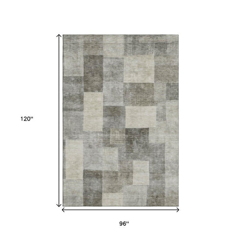 8' Taupe Ivory And Khaki Geometric Washable Area Rug With UV Protection