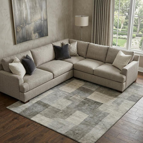 8' Taupe Ivory And Khaki Geometric Washable Area Rug With UV Protection