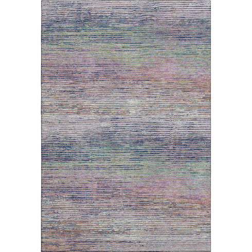 5' X 8' Blush Blue And Ivory Striped Washable Area Rug With UV Protection