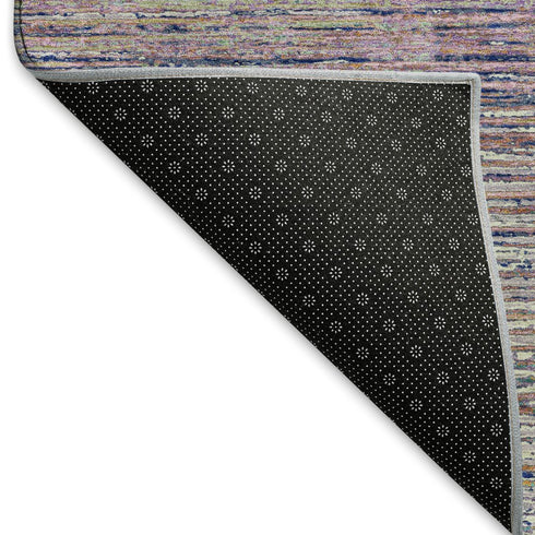 5' X 8' Blush Blue And Ivory Striped Washable Area Rug With UV Protection