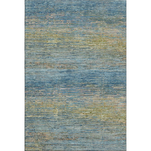 5' X 8' Denim Blue And Olive Green Striped Washable Area Rug With UV Protection