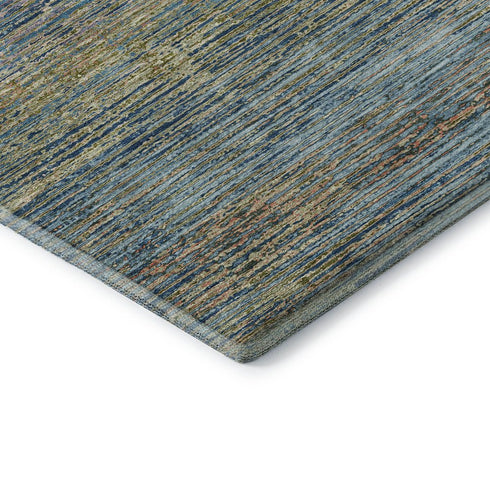 5' X 8' Denim Blue And Olive Green Striped Washable Area Rug With UV Protection