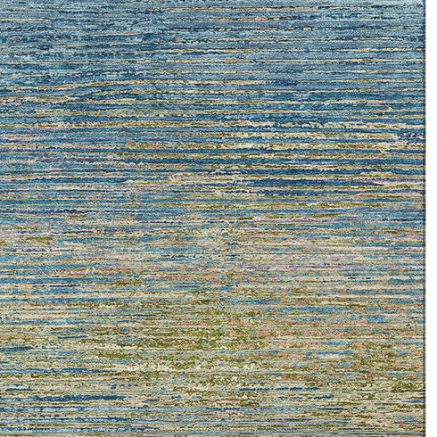 5' X 8' Denim Blue And Olive Green Striped Washable Area Rug With UV Protection