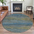 8' X 8' Denim Blue And Olive Green Striped Washable Round Rug With UV Protection