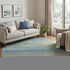 8' X 8' Denim Blue And Olive Green Striped Washable Round Rug With UV Protection