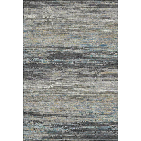 5' X 8' Granite Gray And Silver Striped Washable Area Rug With UV Protection