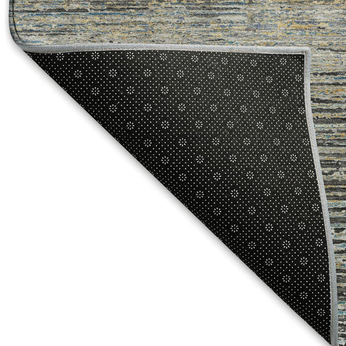 5' X 8' Granite Gray And Silver Striped Washable Area Rug With UV Protection