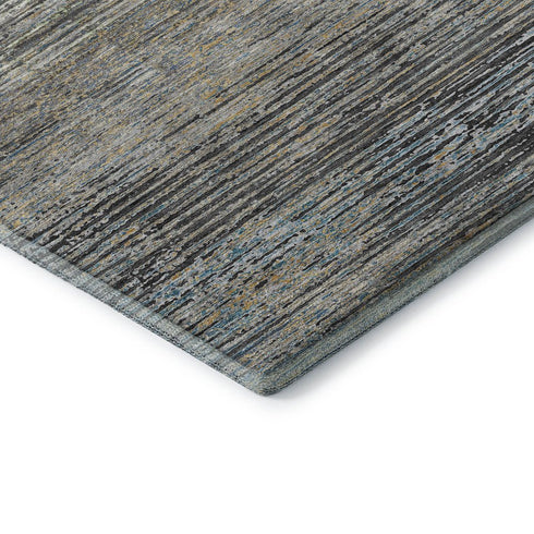 5' X 8' Granite Gray And Silver Striped Washable Area Rug With UV Protection
