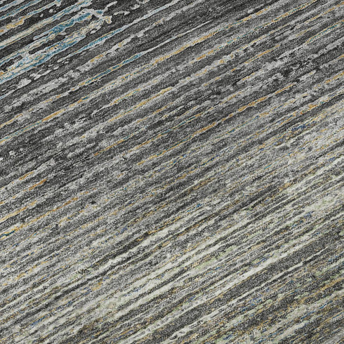 5' X 8' Granite Gray And Silver Striped Washable Area Rug With UV Protection