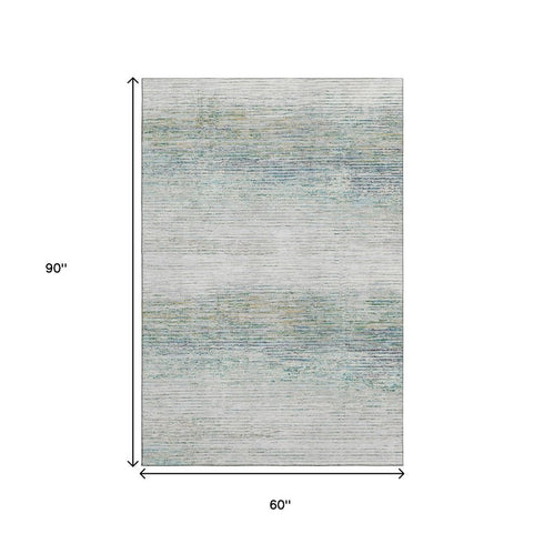 5' X 8' Linen And Ivory Striped Washable Area Rug With UV Protection