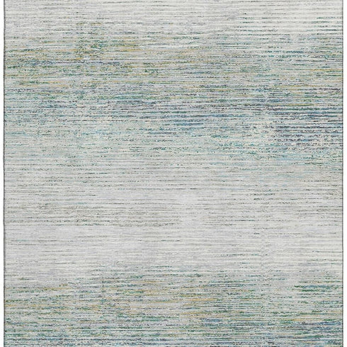 5' X 8' Linen And Ivory Striped Washable Area Rug With UV Protection