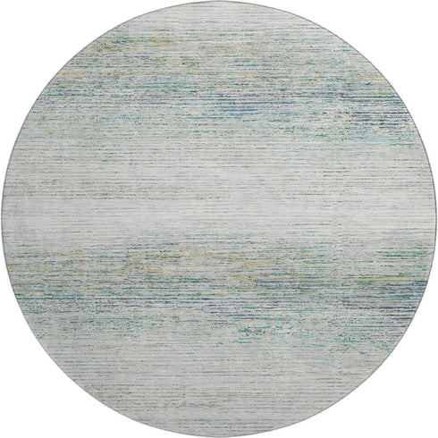 8' X 8' Linen And Ivory Striped Washable Round Rug With UV Protection