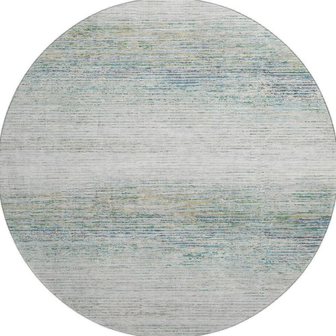 8' X 8' Linen And Ivory Striped Washable Round Rug With UV Protection