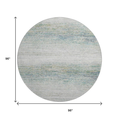8' X 8' Linen And Ivory Striped Washable Round Rug With UV Protection