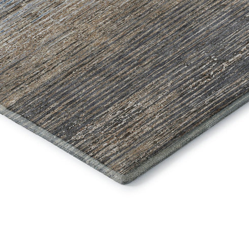 5' X 8' Pewter Gray And Beige Striped Washable Area Rug With UV Protection