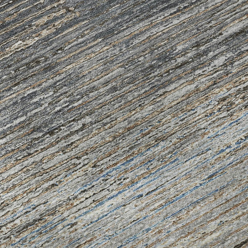 5' X 8' Pewter Gray And Beige Striped Washable Area Rug With UV Protection