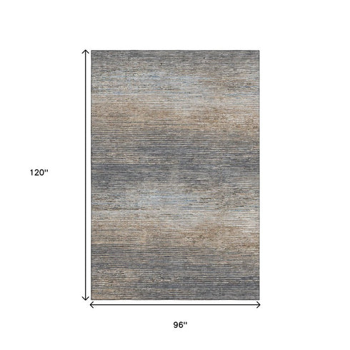 8' Pewter Gray And Beige Striped Washable Area Rug With UV Protection