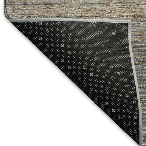 8' Pewter Gray And Beige Striped Washable Area Rug With UV Protection