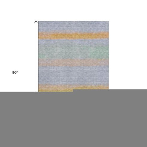 5' X 8' Lavender Orange And Teal Striped Washable Area Rug With UV Protection